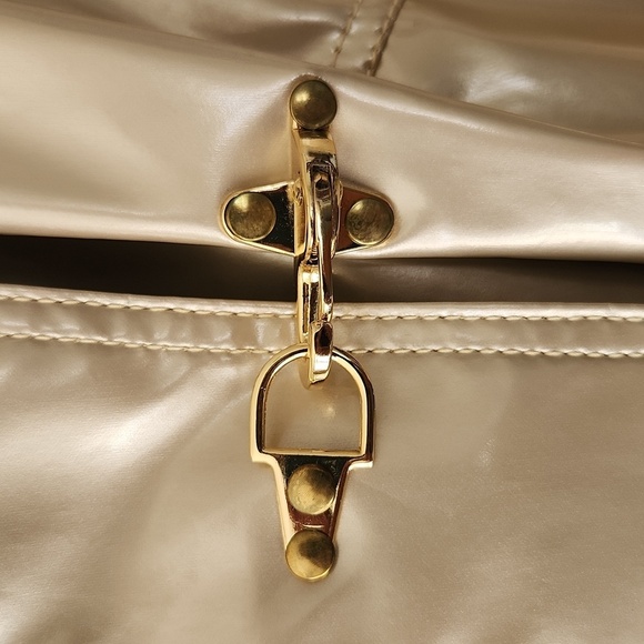 Vintage Y2K Fireman Clasp Vinyl Jacket Gold Trench Coat Hot in Hollywood‎ Size S - Picture 4 of 9